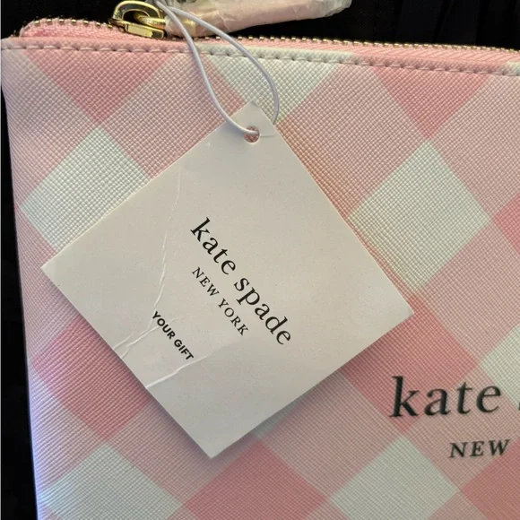 Kate Spade Pink Checkered Cosmetic Bag Mean Girl Plaid Millennial Pink Y2K - Picture 3 of 9